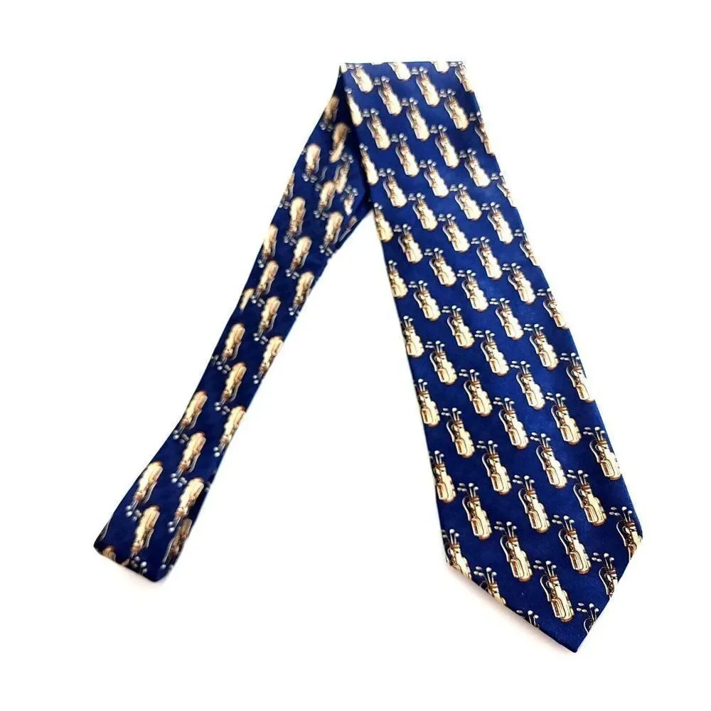 Museum Artifacts Blue‎ Golf Caddy Bag Print Wide Silk Tie